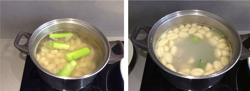 Cocemos los gnocchi en el caldo improvisado
