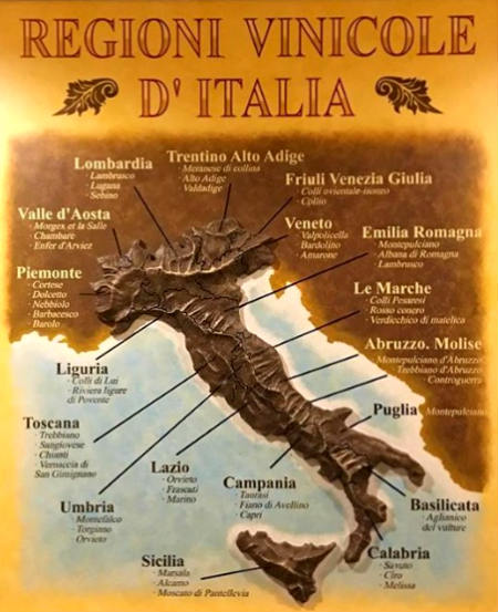 Mapa de regiones vitivinícolas de Italia