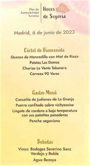 Menú degustación de la presentación Hoces de Segovia - La mesa del Conde