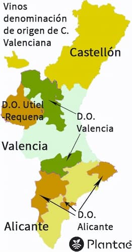 Mapa de los vinos de la Comunidad de Valencia
