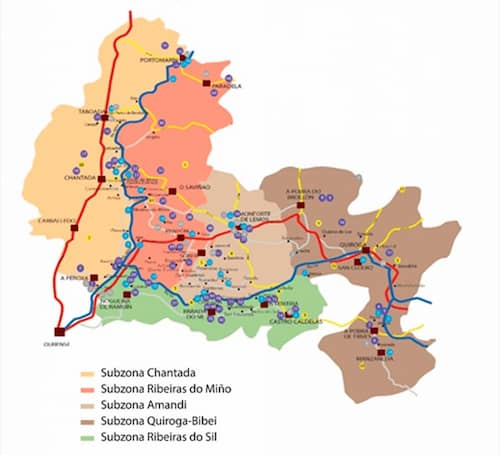 Mapa de las subzonas de la DO. Ribeira Sacra