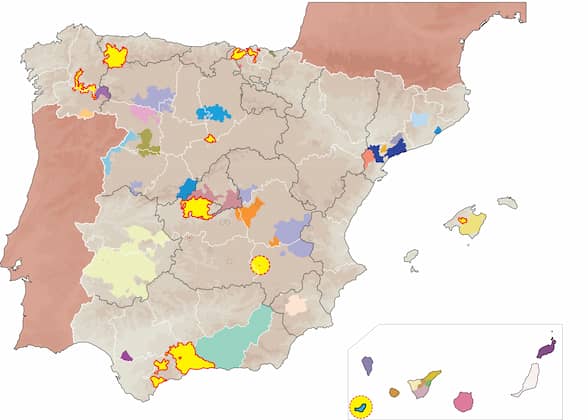 Mapa de las 9 Pequeñas DO's participantes