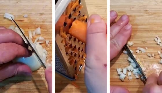 Se pican las verduras para hacer un sofrito de verduras - La mesa del Conde